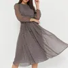 Повседневные платья элегантные точечные принципы с длинным рукавом женщины 2023 Boho O-образное шифоновое платье A-Line Vintage Party Vestidos
