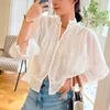 Damenblusen Vinatege Boho Bluse Shirt Französisch Weiß Spitze Patchwork Sommer Frauen Hollow Out Sheer Sexy Damen Top