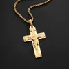 Pendant Necklaces Heavy Crucifix Jesus Cross Pendant Necklace Men Gold Color Stainless Steel Male Punk Necklace Chain Men Necklaces Jewelry Gifts 230714