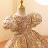 Abiti da ragazza Abiti da sera per bambina da bambina Champagne Gold Luxury Birthday Party Gown Paillettes Pageant Abito formale Teen Wedding Prom Frock 230714