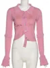 Blusas Femininas Atacado Roupas de Verão Roupas Streetwear Crop Top Camisas Rosa Para Mulheres Botões de Manga Longa T-shirts de Malha