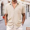 Camisas casuais masculinas lapela cardigã camisa de manga curta traje solto britânico respirável botão de verão