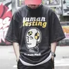 Mens Tshirts Japanese Retro Human Made English Alphabet Cartoon Print Kort ärm Cotton Crewneck Casual Loose Tshirt 230714