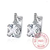 Hoopörhängen Original 925 Sterling Silver Geometric Square Crystal for Women Korea Wedding Party Jewelry Gift Female Pendientes