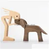 Artes e ofícios Família Cachorro Cachorro de Madeira Artesanato Estatueta Enfeite de Mesa de Mesa Escultura Modelo Decoração de Escritório em Casa Pet Scpture Cães Lo Dhkr7