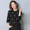 Kvinnors tröjor Kvinnor Casual Polka Dot Pullover Tröja Red Black Navy Blue Mozy Soft Knitting Topps Female Round Collar Jersey Knitwear