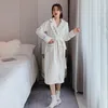 Women's Sleepwear Cute Bath Robe For Women Embroidered Flannel Fabric Thick Lengthen Warm Bathrobes Casual Dressing Gown Female Bridesmaid