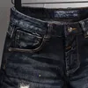 Heren Jeans Zomer Mode Ontwerper Heren Retro Zwart Blauw Elastisch Borduurwerk Korte Ripped Patched Vintage Denim Shorts Hombre