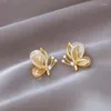 Stud Earrings Exquisite Butterfly Opal For Women Hollow Design Zircon Ear Party Wedding Jewelry Accessories Gifts Wholesale