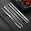 Chopsticks 5/1 Pair Stainless Steel Flower Patters Sticks Portable Reusable