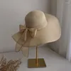 Breda randen hattar 2023 Summer Women's Bowknot Straw Hat Beach Big Brimmed foldble Travel Seaside Vacation Outdoor Sunscreen Caps