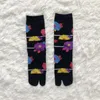 Women Socks Japanese Kimono Flip Flop Sandal Split Toe Tabi 2 Foot Finger Print Mid Calf Cotton