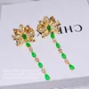 Dangle Oorbellen Foydjew Franse Stijl Vintage Luxe Sieraden Kunstmatige Emerald Leaf Ontwerp Banket Lange Tassel Earring Voor Vrouwen