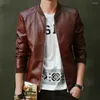 Men's Jackets Men Zipper Closure Coat Stand Collar Faux Leather Jacket Stylish Placket Long Sleeve Cardigan For Spring