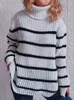 Women's Sweaters Turtleneck Sweater Women Black Blue Autumn Winter Korean Style Fashion Female Stripe Long Sleeve Loose Pullovers