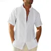 Men's Casual Shirts Leisure Mens Cotton Linen Shirts Oversized Loose Solid Short Sleeve Buttoned Shirt Spring Summer Fashion Turn-down Collar Tops L230715