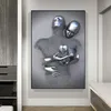 Paintings 3D Love Heart Grey Metal Figure Statue Painting on Canvas Art Posters and Prints Wall Pictures for Living Room Home Decoration 230714