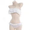 Japanese Girl Anime Sexy Cosplay Ruffle Bikini White Translucent Sukumizu Swimsuit Adult Wet Look Role Play Costumes321I