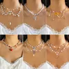 Choker Fashion Strawberry Pendant Necklace Imitation Pearls Pärlade Y2K Girls Heart Fjäril Tassel Kvinnor gåvor
