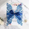 Greeting Cards 50pcs Laser Cut Wedding Invitation Card Glitter Paper Greeting Cards With Ribbon Customized Wedding Decoration Party Supplies 230714