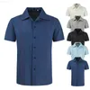 Mäns avslappnade skjortor män bomullslinne skjorta kort ärm Turn-down krage solida skjortor för män 2023 sommar kuba guayabera stil manlig strandskjorta l230715