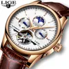 Other Watches LIGE Mens Automatic Mechanical Watch Sport Clock Leather Casual Business Retro Wristwatch Relojes Hombre 230714