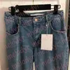 Femmes Jeans Droit Classique Designer Bleu Denim Pantalon Patchwork Taille Haute Jeans Métal Lettre