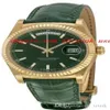 2019 montres de luxe cadran vert or jaune 18 carats automatique mouvement mécanique en cuir montre pour hommes montre pour hommes montres-bracelets217y