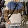 メンズセーター秋と冬のインシカラーマッチングセーターボーイズズハラジュクスタイルスレッド香港韓国愛好家のトレンドコート