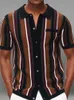 Herren T-Shirts 2022 Sommer Kurzarm Gestricktes Poloshirt Lässige Männer Button-up Turn-down-Kragen Tops Herrenmode Gestreifte Polos Mann Streetwear L230715