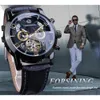 Jackets Forsining Tourbillion Fashion Wave Black Golden Clock Multi Function Display Mens Automatic Mechanical Watches Top Brand