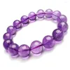 Brin 13mm Cristal Transparent Quartz Perles Rondes Bracelets Femme Femmes Dames Charme Stretch Véritable Bracelet Violet Naturel