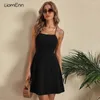 Vestidos casuais sexy verão sem costas camisola mini vestido feminino preto curto para férias praia magro festa à noite 2023 anos 20