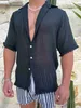 Chemises décontractées pour hommes Vintage glands plissés coton lin chemises hommes lâche à manches courtes col rabattu chemise décontractée été mâle vêtements Streetwear L230715