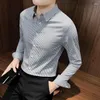 Camisas sociais masculinas 2023 masculino primavera outono negócios manga longa xadrez masculino casual formal branco trabalho escritório i212