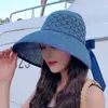 Berets Summer Female Sun Hats Big Brim Classic Bowknot Foldable Fashion Straw Hat Casual Outdoor Beach Cap For Women UV Protected