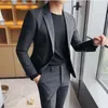 Herenkostuums (jasbroek) Mode Pure Kleur Vrije tijd Grijs Blauw Zwart Slim Fit Mannen Zakelijk Banketpak Set Plus Size S- 4XL