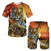 Men's Tracksuits Summer Tiger 3D Printed T-Shirts Shorts Suit Jogging Tracksuit Cool Animal Pattern Couple Outfits Two Piece Sportswear Set