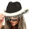 Boinas Chapéu de Cowboy Ocidental Engraçado Efeito Visual Brilhante Strass Borla Cowgirl Novidade Mulheres Para Festa