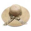 Berets Women Summer Hat Wide Brim Straw Cap Beach Hats Floppy Fold Sun For Girls Dome Bow Ribbon Peaked