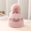 Joli pompon bébé chapeau automne hiver nouveau-né infantile Beanie tricot casquette enfant en bas âge filles garçons coeur imprimé chaud Crochet Bonnet chapeaux