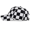 Ball Caps Fashion Women Men Black And White Plaid Baseball Cap Harajuku Hip Hop Outdoor Sun Hat Adjustable Couple Trucker Dad Hats