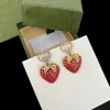 Luxury Designer Strawberry With Red Diamond Ear Studs Brass Chain Necklaces Earrings Ring Retro Classic Unisex Couple Jewelry Sets CGS8 --04