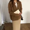 Kadın Örgü Kaşmir Kazak Giyin Gevşek Vintage İngiliz Stil Örme Kaplama O yakalı tek Krufizli Düz Renk Kadın Tops