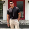 Herr t-shirts 2022 män gentlemans affärer kort ärm fitness t-shirt v hals kort ärm män t shirt smal fit t-shirt män mager casual l230715