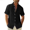 Men's Casual Shirts Leisure Mens Cotton Linen Shirts Oversized Loose Solid Short Sleeve Buttoned Shirt Spring Summer Fashion Turn-down Collar Tops L230715