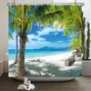 Shower Curtains 3d Beach Scenery Shower Curtains Sea Ocean Mediterranean Bathroom Curtain Waterproof Cloth Decoration 180*240cm Bath Curtain 230714