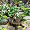 Décorations de jardin Nain de jardin Statue de tortue à cheval assis sur la statue de nain de tortue Yard Art Résine Figurine Décorations Tortue Nain Jardin L230715