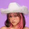 Boinas Chapéu de Cowboy Ocidental Engraçado Efeito Visual Brilhante Strass Borla Cowgirl Novidade Mulheres Para Festa