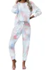 2023年秋/冬の新しいネクタイ染色女性睡眠長袖パンツパジャマセットホームウェアラウンジラウンジウェア